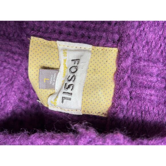 Fossil Wool Blend Cable Knit Cardigan Sweater Womens Size L Purple Button Up - Picture 3 of 7